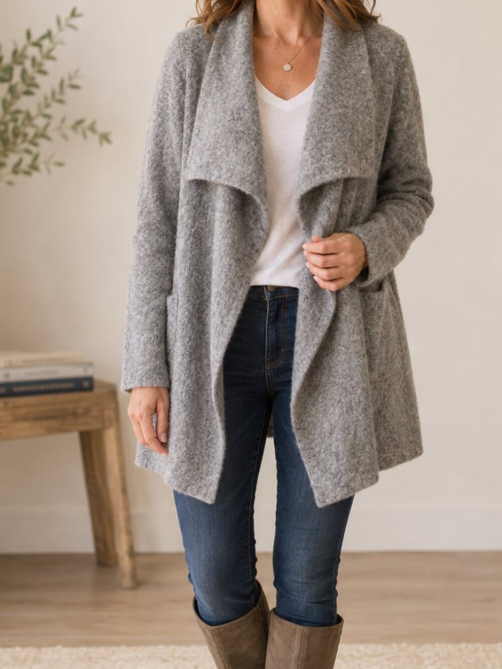 Soft Surroundings Gray Hug Me Cardi Sweater Soft Cozy Loungewear Sleepwear Warm